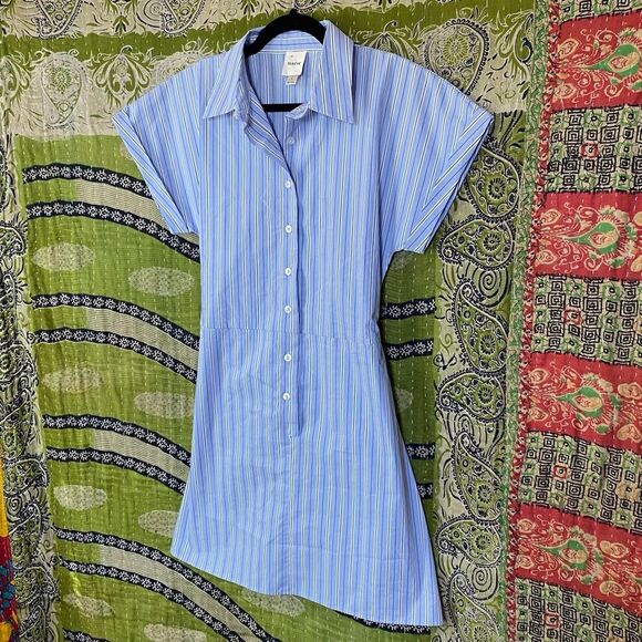 Maeve Blue/ White Striped Button Front Wrap Mini Shirt Dress Size Small - Picture 8 of 16